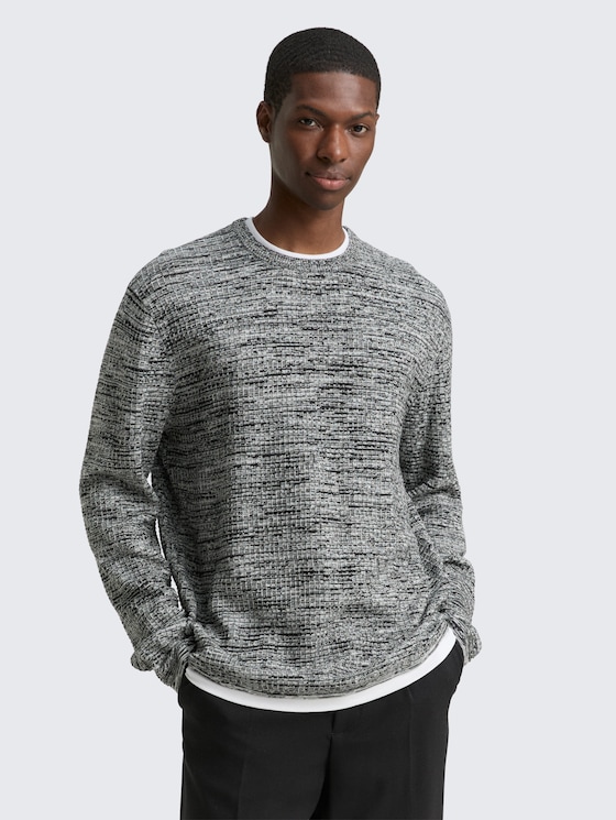 Strickpullover im 2-in-1-Look von Denim Male, black white mouline