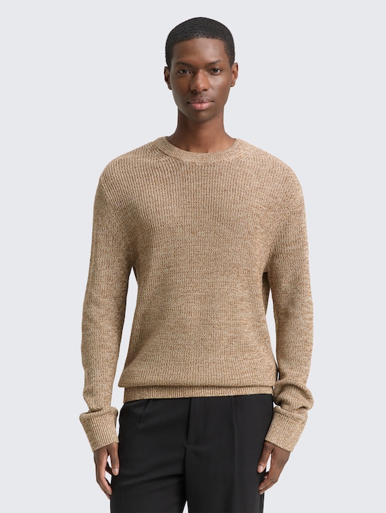 Pull en maille à col rond par Denim Male, brown tonal knit mouline