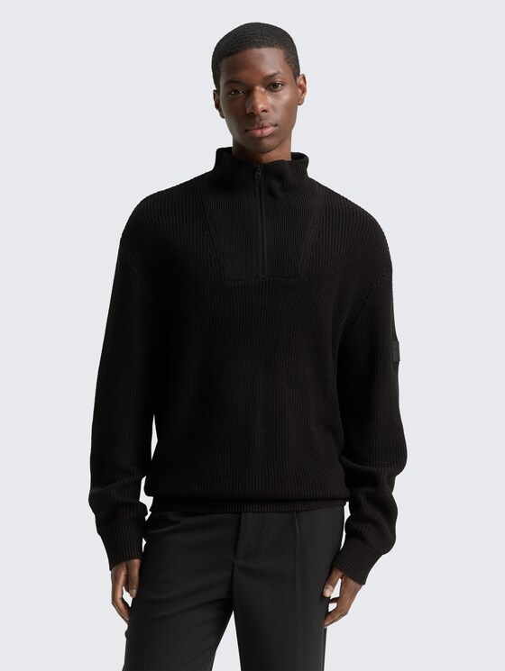 Relaxed Fit Troyer Strickpullover von Denim Male, Black