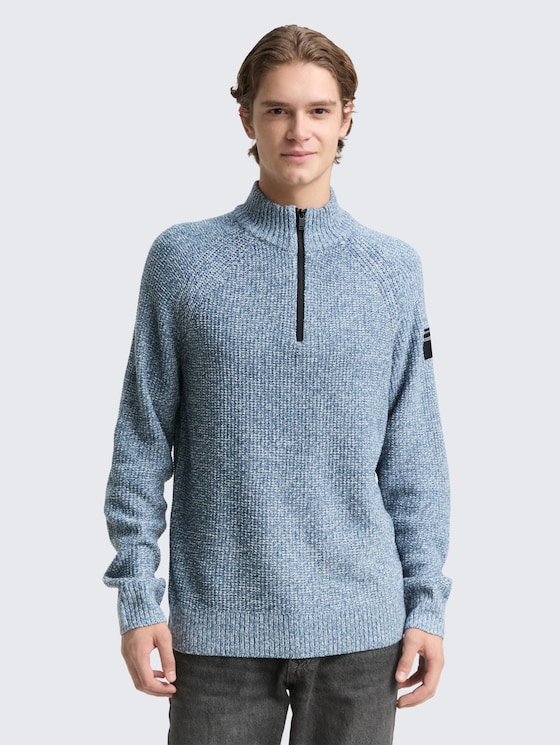 Troyer gebreide trui door Denim Male, denim blue white mouline