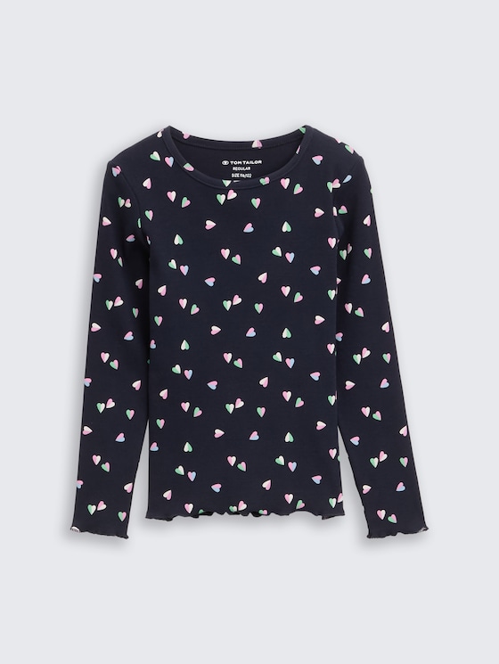 Ripp Langarmshirt mit Allover-Print von Mini Girls, mini heart design