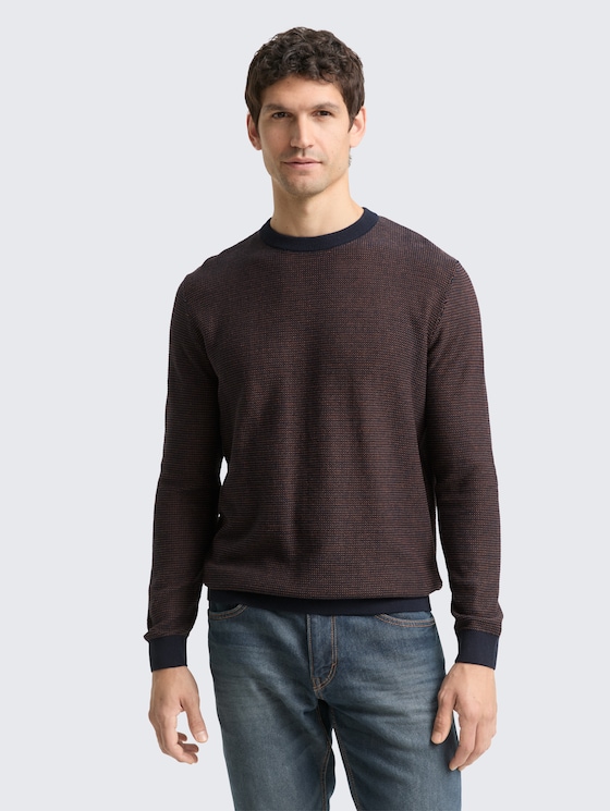Strickpullover aus Baumwolle von Men, navy mid brown dot stripe