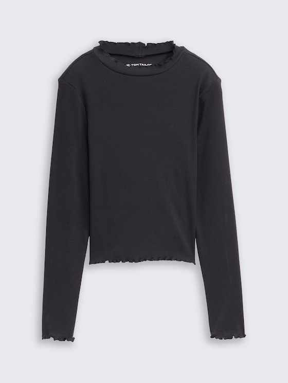 Cropped Langarmshirt mit Rippstruktur von Teen Girls, coal grey
