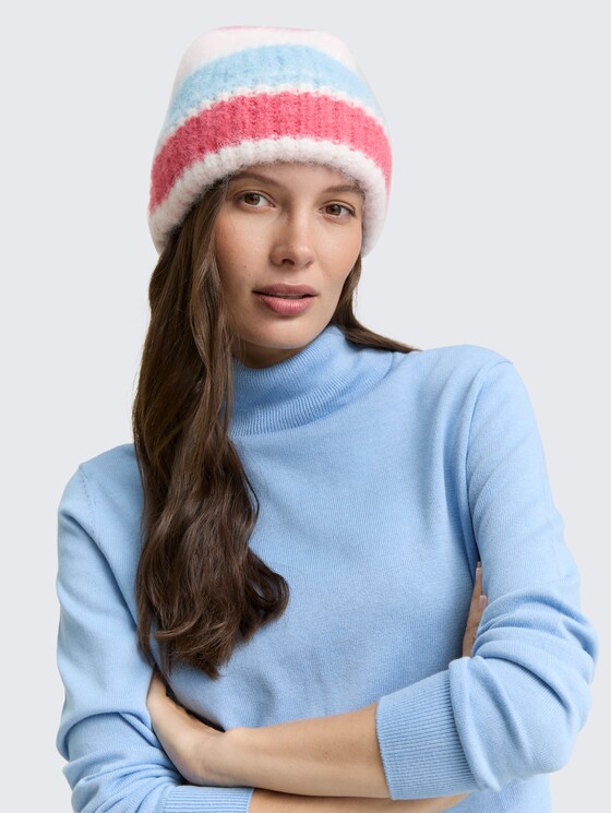 Beanie muts met streeppatroon door Women, pink blue knit stripe
