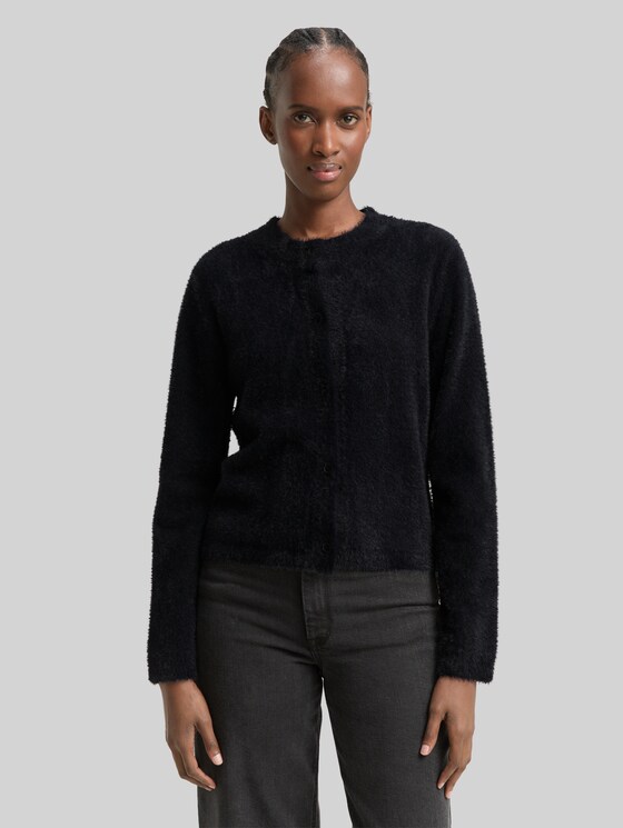 カーディガン LIDNN FEATHER YARN LOOSE CARDIGAN Feather yarn cardigan with zip in black by Tom Tailor