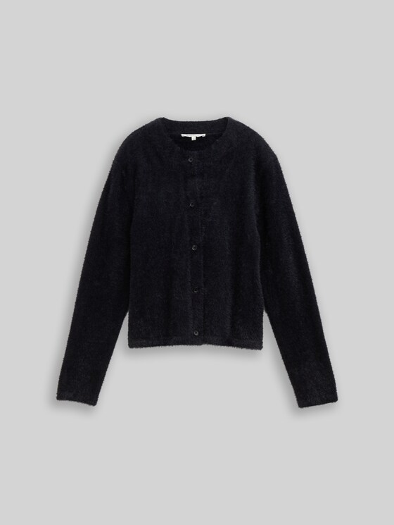 カーディガン LIDNN FEATHER YARN LOOSE CARDIGAN Feather yarn cardigan with zip in black by Tom Tailor