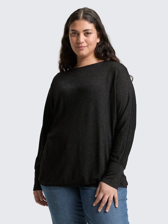 Plus Size - Loose Fit Langarmshirt mit Glitzer-Effekt von Women Plus Size, deep black
