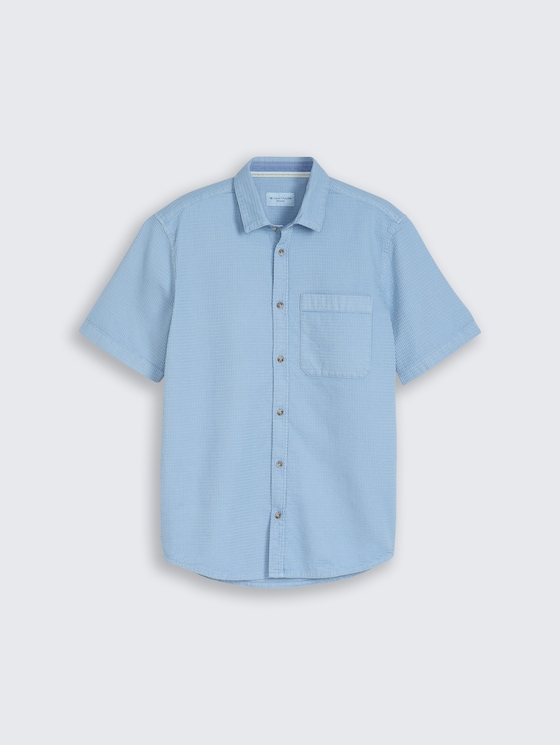 Regular fit overhemd met korte mouwen en wafelstructuur door Men, mountain spring blue