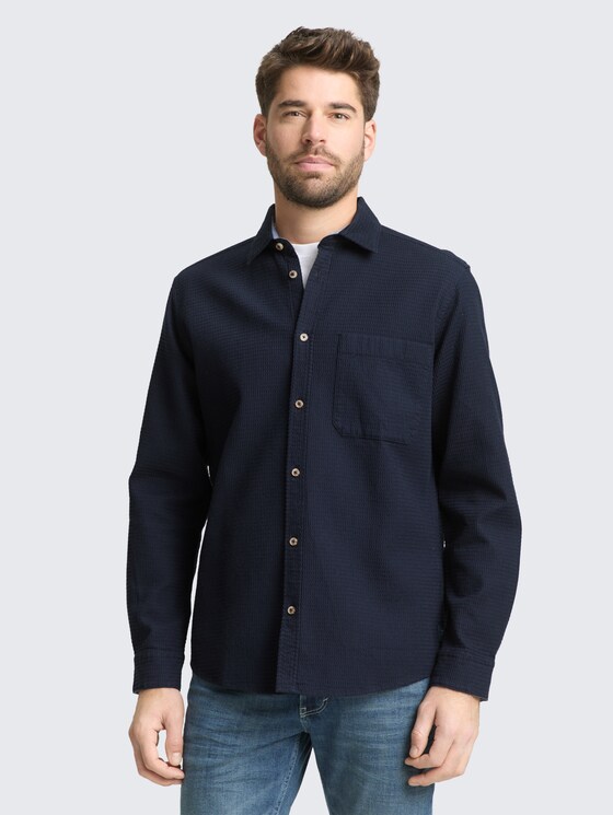 Regular Fit Hemd mit Waffelstruktur von Men, sky captain blue