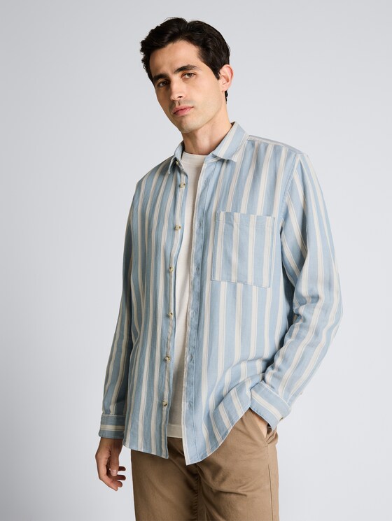 Regular Fit Dobby Hemd aus strukturiertem Baumwollstoff von Men, mountain blue big stripe