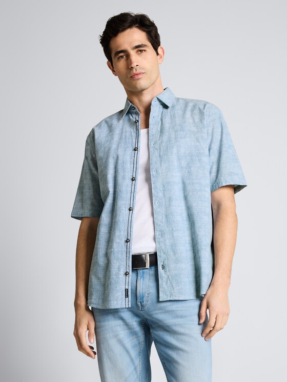 Comfort Fit Kurzarmhemd mit Muster von Men, light blue tonal design