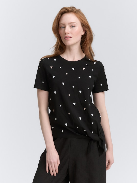 T-shirt met hartjesborduursel door Denim Female, black white rose heart embro