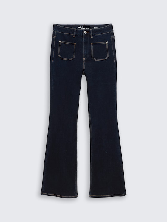 TTAVA FLARED jeans met opgestikte zakken door Denim Female, Rinsed Blue Denim