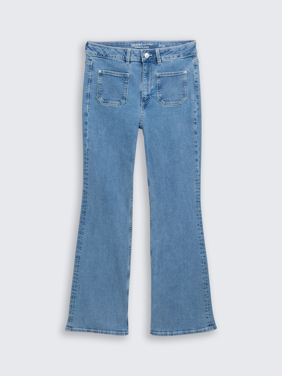 TTAVA FLARED Jeans mit aufgesetzten Taschen von Denim Female, Light Stone Blue Denim