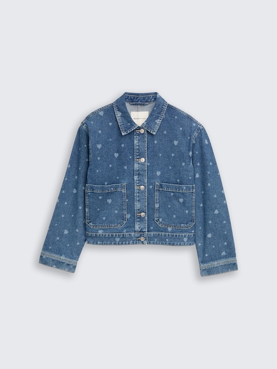 Spijkerjasje met opgestikte zakken door Denim Female, mid blue laser hearts denim