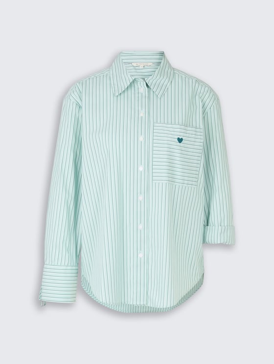 Oversize Hemdbluse mit Herz-Stickerei von Women, blue haze irregular stripe