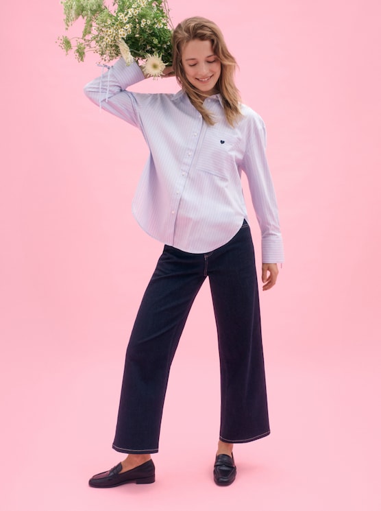 Chemise oversize avec broderie en forme de cœur par Women, blue irregular stripe