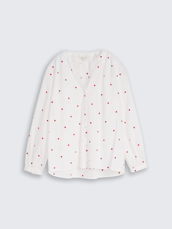 Bluse mit Herz-Stickerei von Women, white red heart design