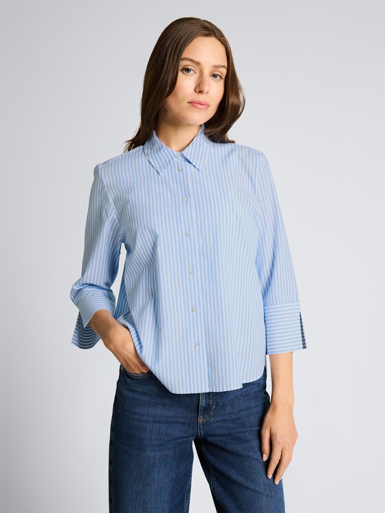 Popeline overhemdblouse met 3/4-mouwen door Women, dreamy blue white small stripe