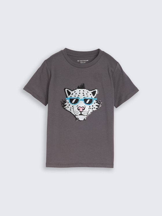 T-shirt à paillettes réversibles par Mini Boys, dark urban grey