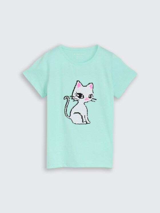 T-shirt met omkeerbare pailletten door Mini Girls, Light Mint