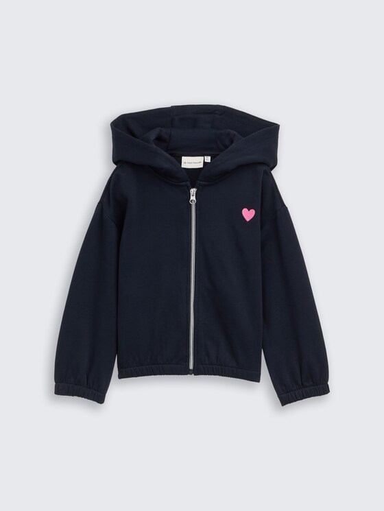 Cropped sweatjas met capuchon en borduursel door Mini Girls, sky captain blue