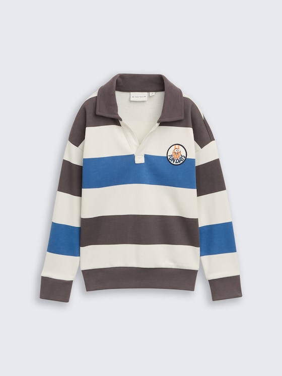 Sweat-shirt oversize à col polo par Mini Boys, grey blue off white stripe