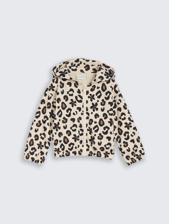 Cropped hoodie sweatshirt jacket with pattern by Mini Girls, big leopard print