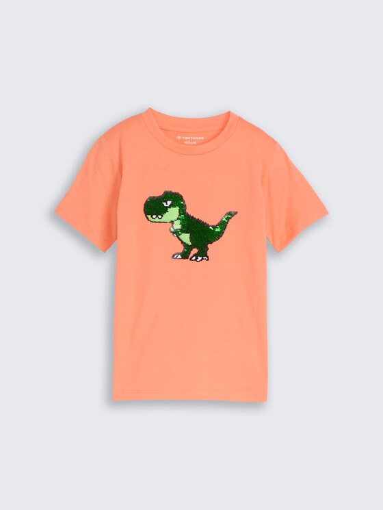 T-shirt à paillettes réversibles par Mini Boys, bright coral