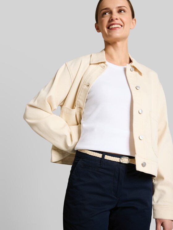 Slim chino trousers with belt in blue by Tom Tailor