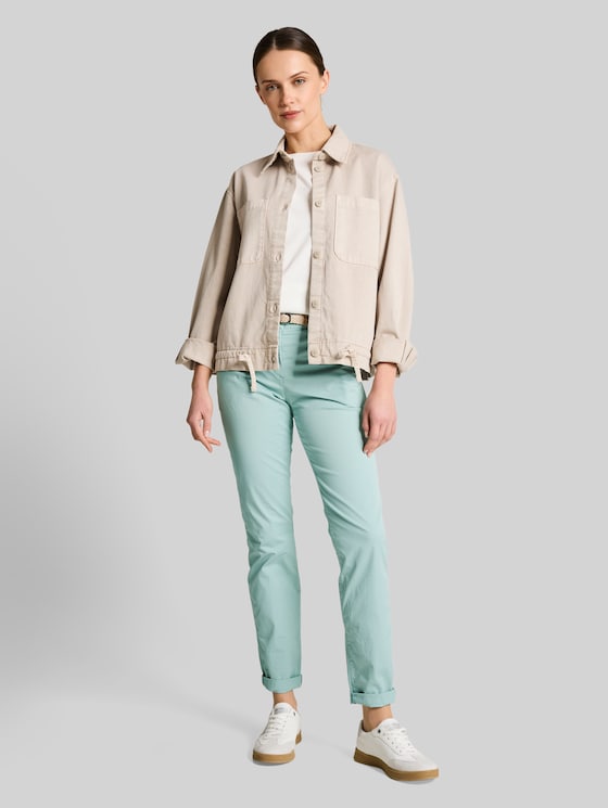 Slim chino trousers with belt in blue by Tom Tailor