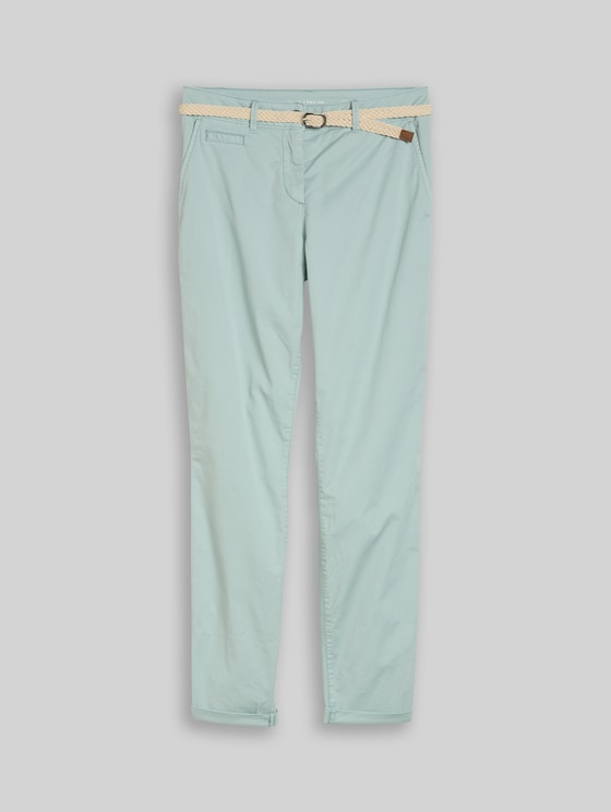 Slim chino trousers with belt in blue by Tom Tailor