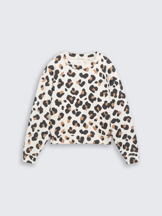 Oversized sweatshirt met luipaardprint door Teen Girls, white beige big leo print