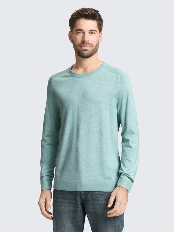 Basic Strickpullover mit Rundhalsausschnitt von Men, soft greyish green melange