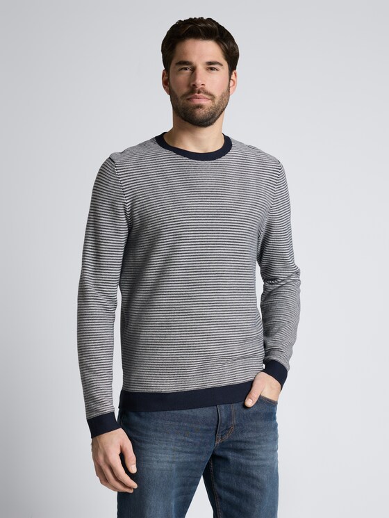 Strickpullover aus Baumwolle von Men, structured stripe navy white