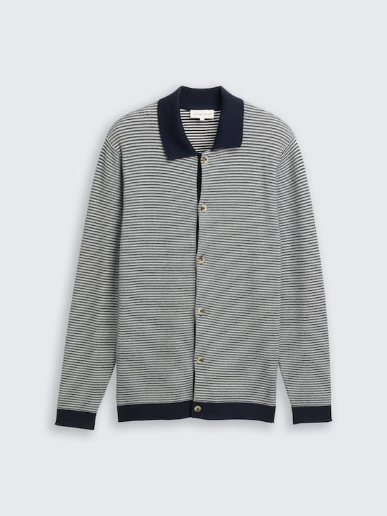 Cardigan à col polo par Men, structured stripe navy white