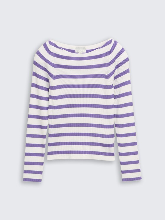 Cropped Strickpullover mit Streifenmuster von Teen Girls, vivid purple white stripe