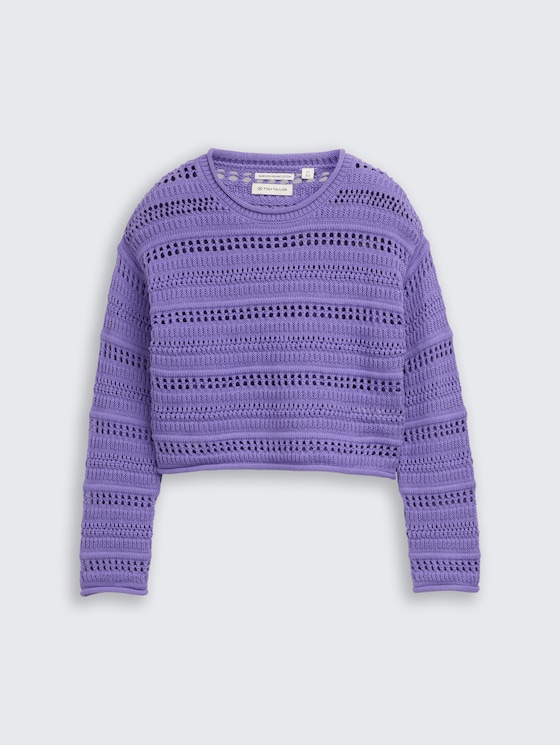 Cropped Strickpullover mit Streifenmuster von Teen Girls, vervain lilac
