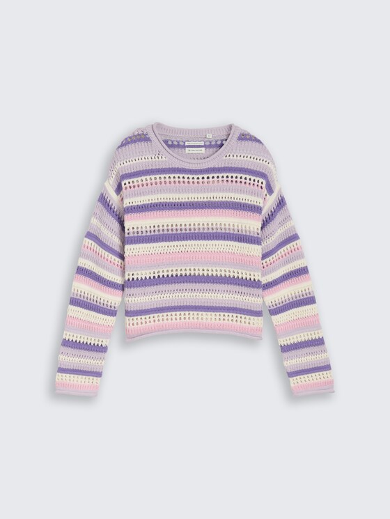 Cropped Strickpullover mit Streifenmuster von Teen Girls, lilac pink multicolor stripe