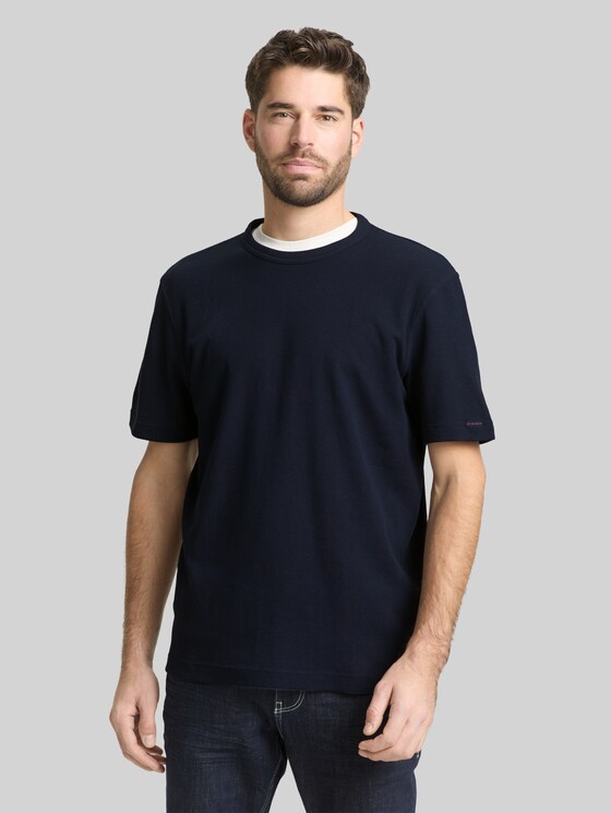 T-shirt with waffle texture in blue by Tom Tailor