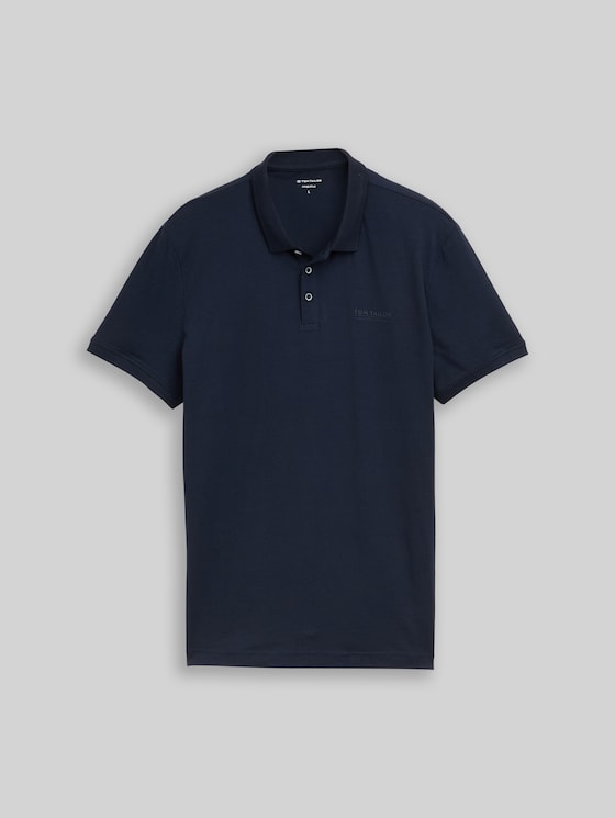 Fitted polo shirt with logo print in blue by Tom Tailor