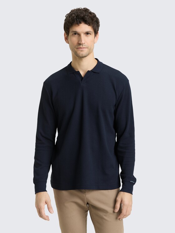 Langarm Poloshirt mit Waffelstruktur von Men, sky captain blue