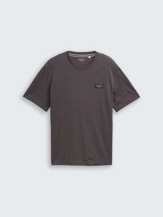 T-shirt van katoen met logo-badge door Men, Tarmac Grey