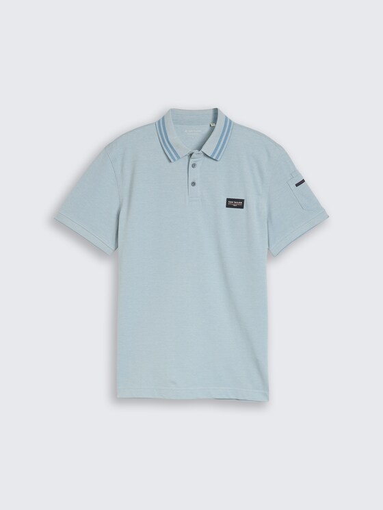 Polo shirt with sleeve pocket by Men, blue white two tone