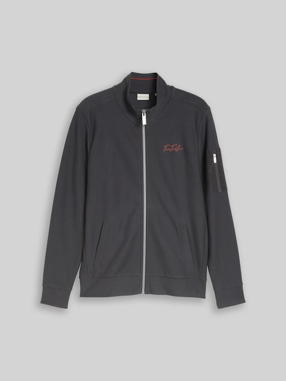 Sweat jacket with stand-up collar in black by Tom Tailor