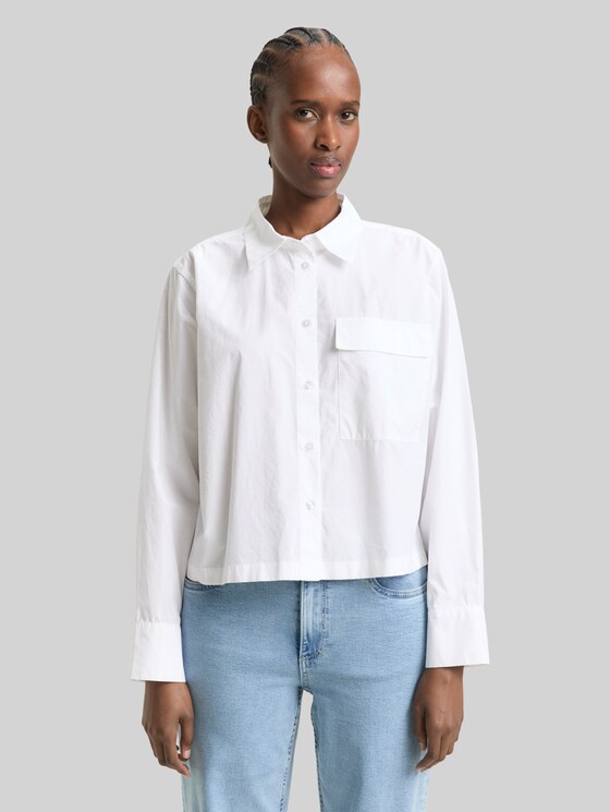 Boxy-fit cotton shirt blouse in white by Tom Tailor