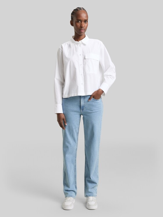 Boxy-fit cotton shirt blouse in white by Tom Tailor
