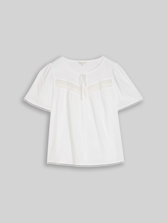 Blouse with crochet details in white by Tom Tailor