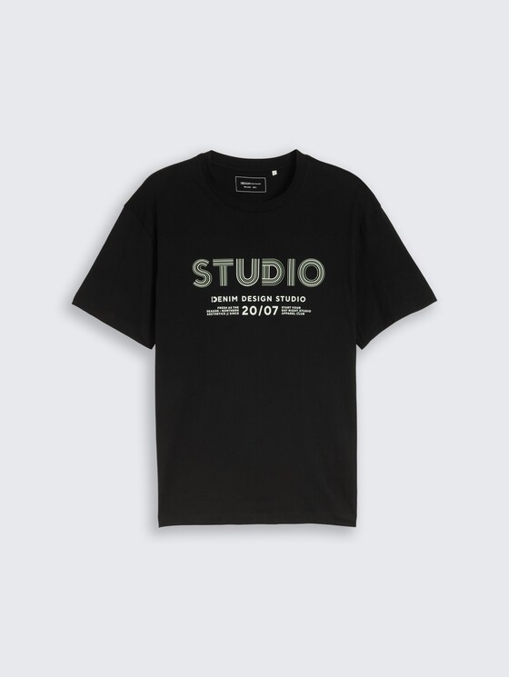 Relaxed fit T-shirt met print door Denim Male, Black