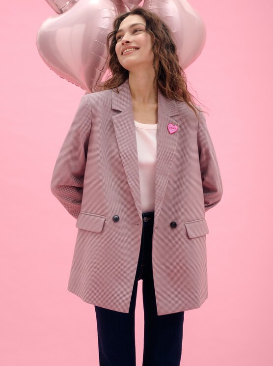 Regular Fit Blazer mit Karomuster von Denim Female, brown beige vichy check